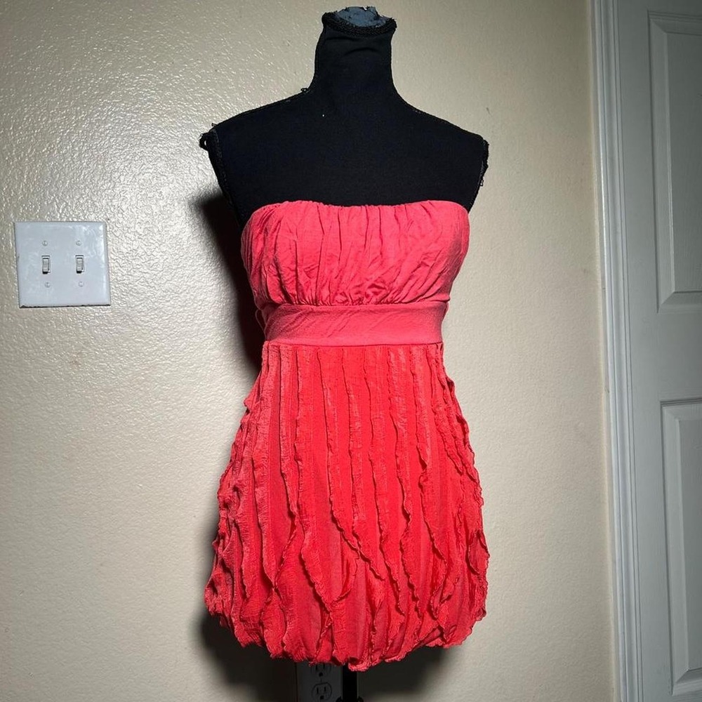 Bella D Coral Pink Strapless Ruched Bubble Hem Mini Dress Y2K T2936-ROSS